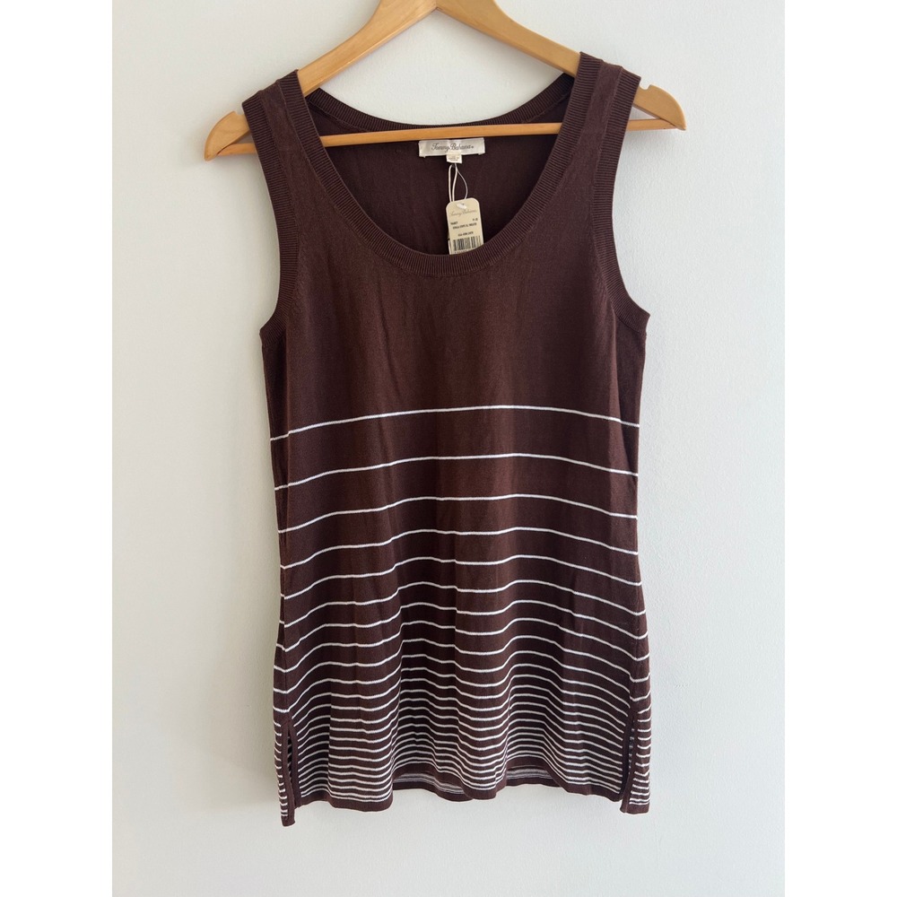 NWT Tommy Bahama Knit Stripe Tank Top Brown White S Coastal Nautical Preppy